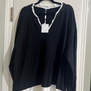NWT- 3X - Black V-Neck Sweater with White Trim